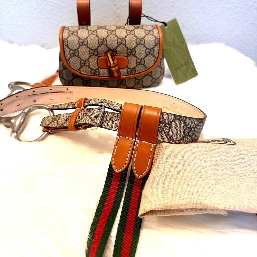 NEW Gucci GG Supreme Monogram Web Bamboo Mini 1947 Belt Bag Retail $2700